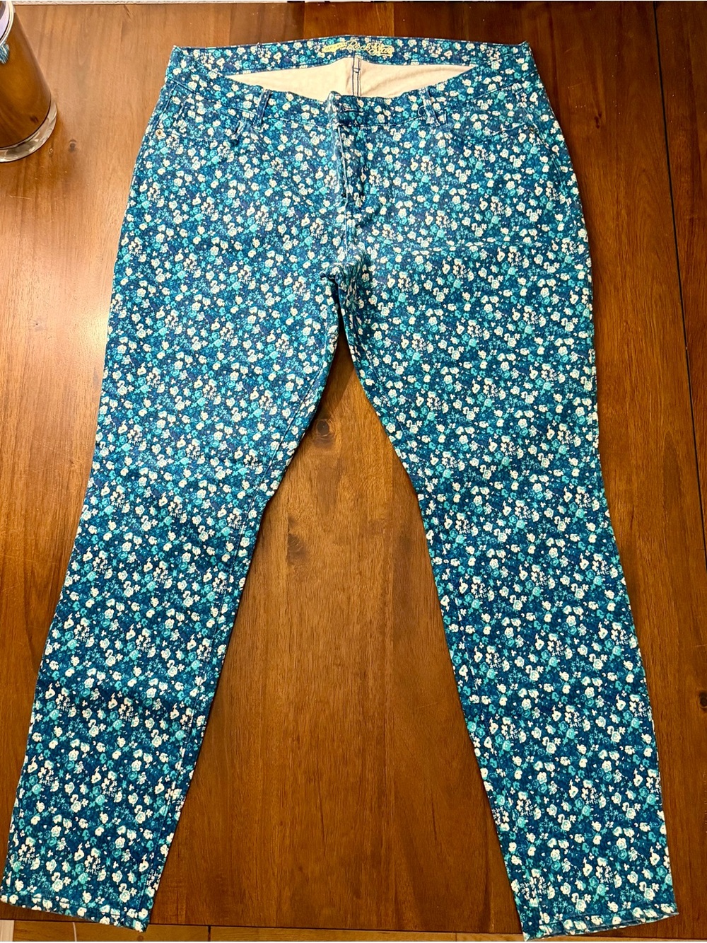 Old Navy Teal Blue Floral Skinny Pants